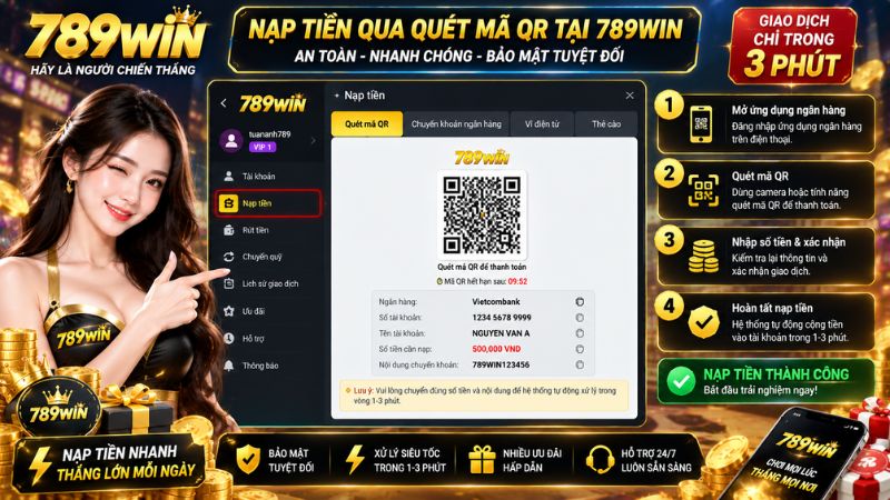 Giao diện nạp tiền qua quét mã QR tại 789win