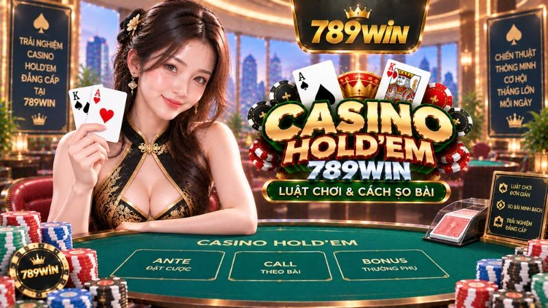 Bàn Casino Hold'em 789WIN với bài chung và dealer